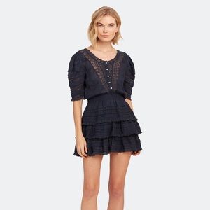 LoveShackFancy Quincy tiered ruffle mini dress in blue/navy